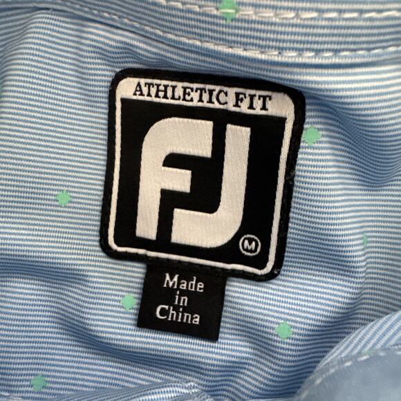 FJ FootJoy Polo Shirt Blue Medium All Over Print Golf Performance Oakhurst Logo - Picture 5 of 10